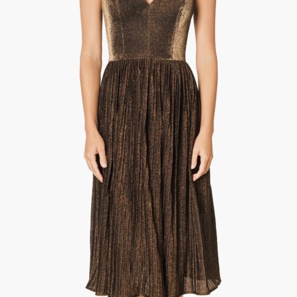 Dress the Population Gold and Black Midi Dress